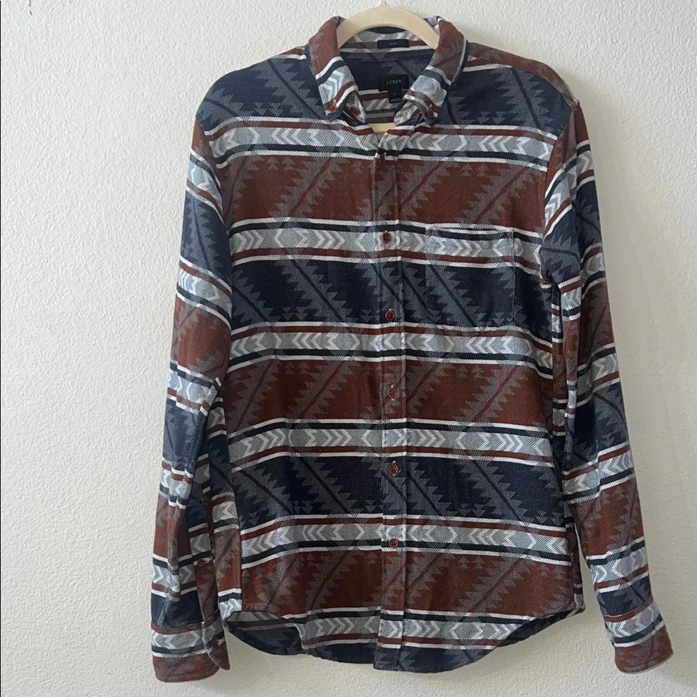 J. Crew Men's Brown and Gray Patterned Shirt
